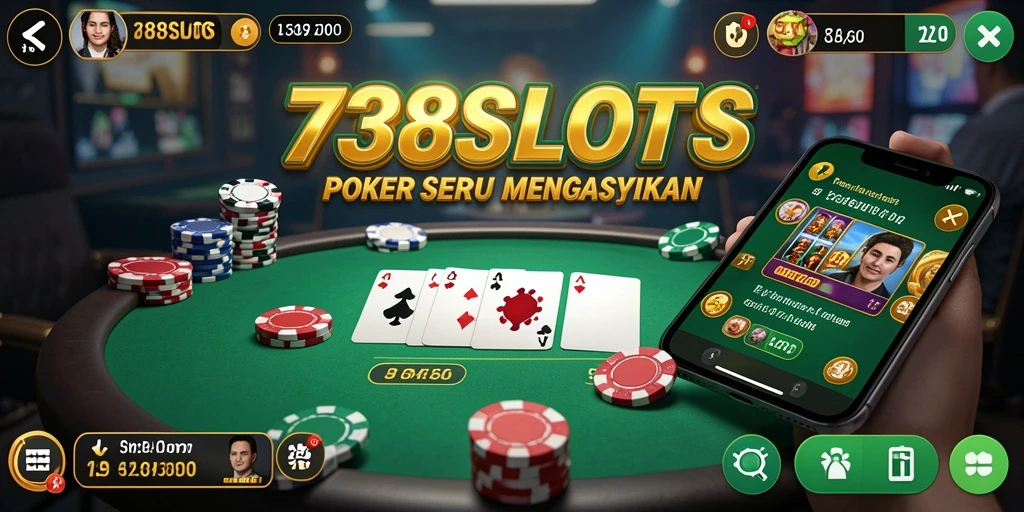 Screenshot menampilkan gameplay seru dalam aplikasi Poker 738SLOTS.