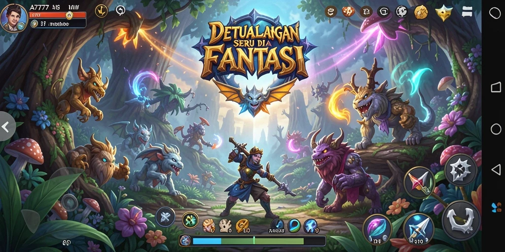 Tampilan gameplay A7777 dengan grafik yang menawan dan karakter yang unik.