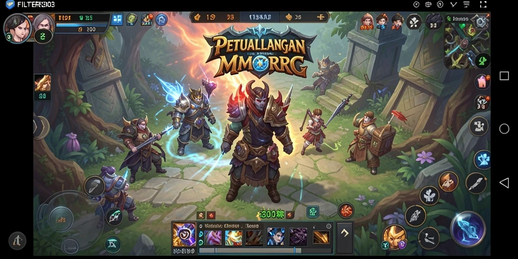 Tangkapan layar utama FILTER303 menampilkan aksi seru dalam pertempuran MMORPG.