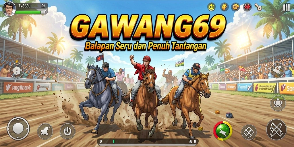 Screenshot menunjukkan aksi balapan seru di GAWANG69.