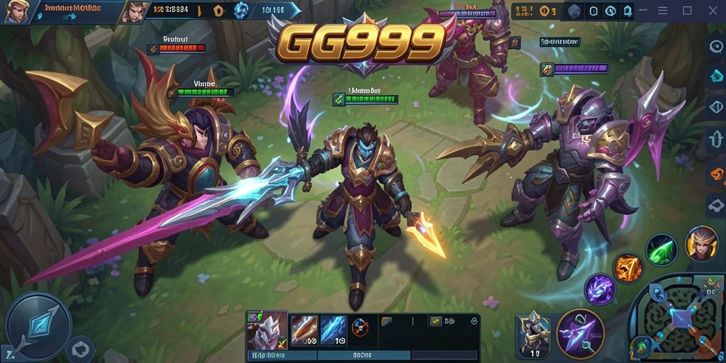 Screenshot utama GG999 menampilkan pertarungan seru dengan strategi tim.
