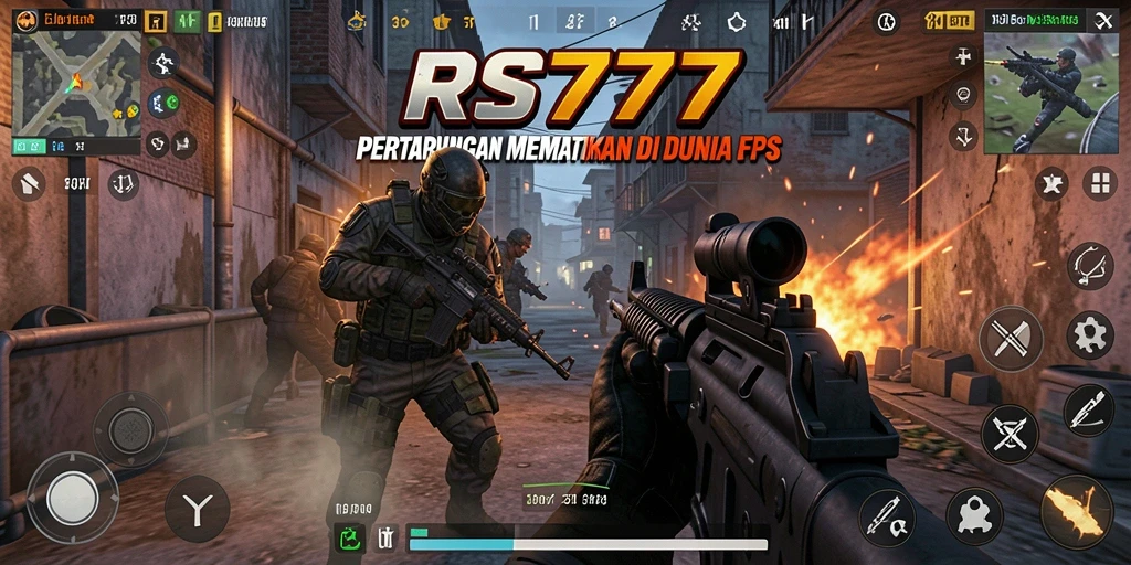 Screenshot utama RS777 menunjukkan aksi tembak-menembak yang mendebarkan.