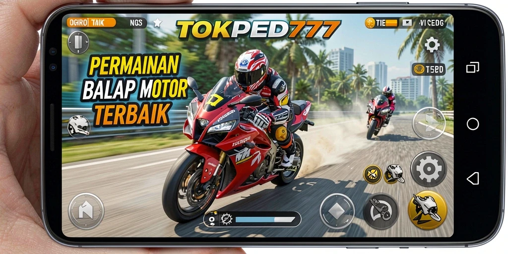 Tangkapan layar utama menunjukkan aksi balapan motor yang mendebarkan.